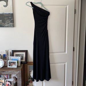 Black sequined off the shoulder long dress